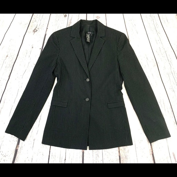 BCBG MAX AZRIA BLACK PINSTRIPE BLAZER JACKET SZ 2 - Picture 2 of 6